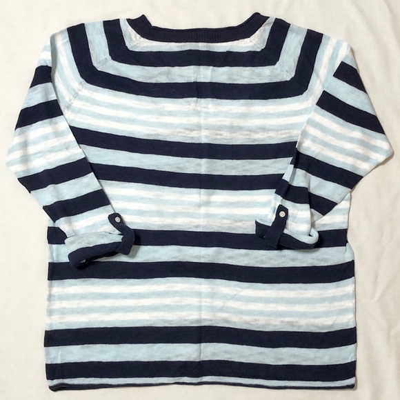 Gap Women’s Blue/White Striped Sweater with Roll-Tab Sleeves/Rolled Raw Edges- L - Picture 11 of 16